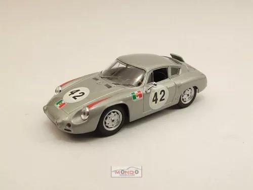 Diecast race car model, gray Porsche coupe with number 42 and Italian flags