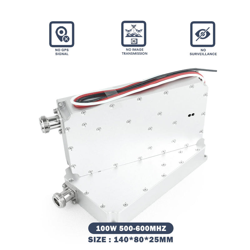 500-600MHz drone defence RF module with two coax connectors, white metal housing