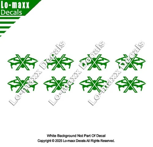 Green drone kill markings vinyl decal set with crossed drone icon, die-cut