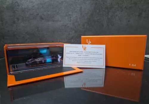 Purple resin diecast model car set with display box and certificate card