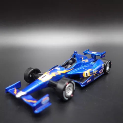 Blue race car diecast model with yellow number 1 markings, open-wheel, 1:64