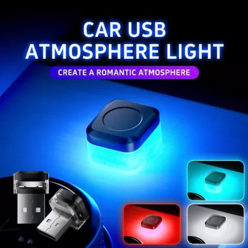 USB car atmosphere light module with blue LED glow and small control indicator