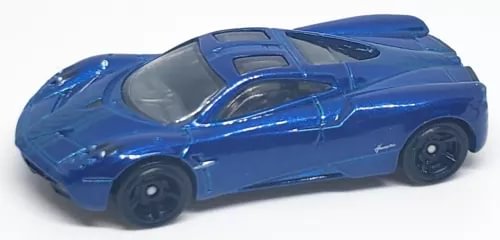 Hot Wheels Pagani Huayra die-cast sports car, blue with black wheels