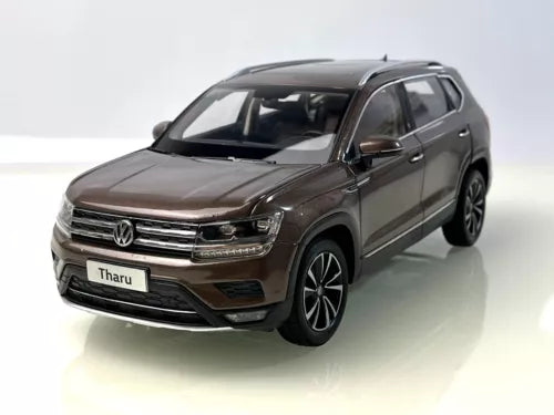 1:18 Volkswagen Tharu diecast metal model car, brown SUV front three-quarter view