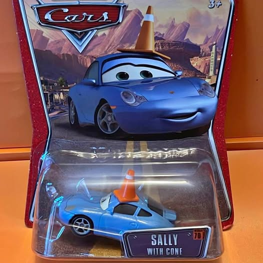 Disney Cars Sally 70 diecast car with orange traffic cone in clear box