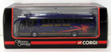 Diecast model bus in display box, blue with Johnson Bros Tours graphics and Corgi logo