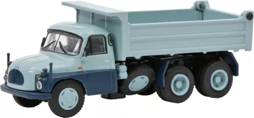Light blue and gray 1:87 diecast dump truck model with open bed