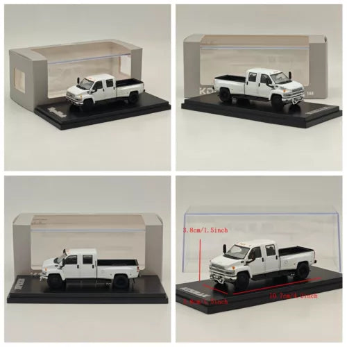 White 1/64 scale diecast pickup truck model in display case