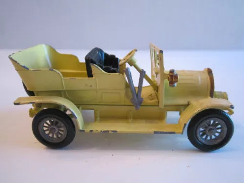 LESNEY diecast vintage open-top car model, light yellow body with blue seats