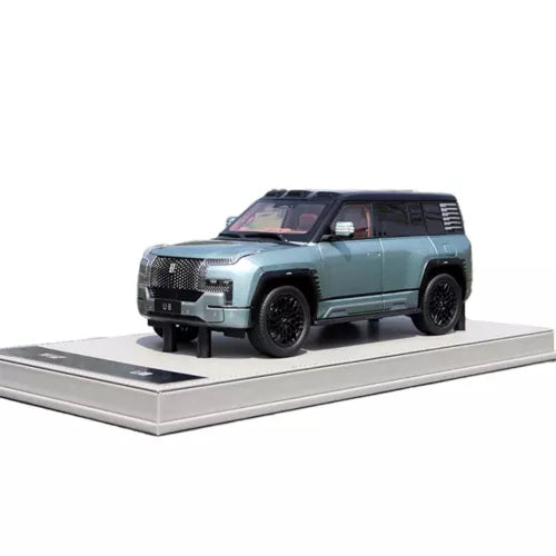 1:18 scale diecast SUV model car in teal with front grille and headlights