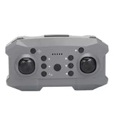 Grey RC quadcopter drone with dual front cameras and control panel