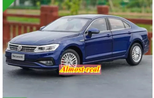 Blue SAIC VW Lamando diecast model car, front three-quarter side view, metal details