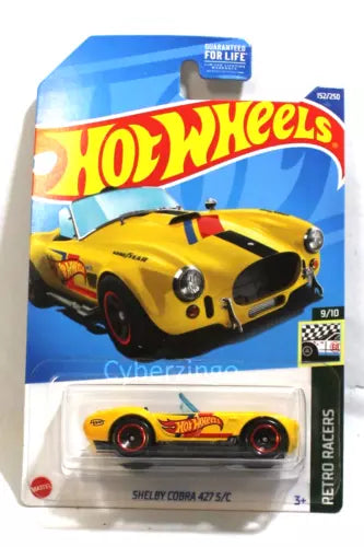 Yellow Shelby Cobra 427 S/C 1:64 diecast car in Hot Wheels blister package