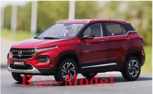 1:18 diecast SUV model car, red with black grille and silver wheels, front 3/4 view