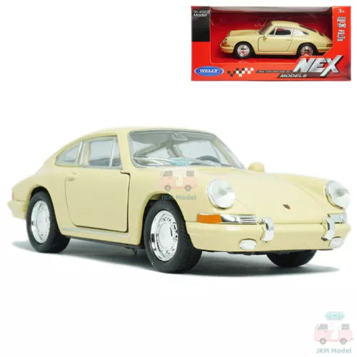 1:36 Porsche 911 1964 diecast model car in beige, front view with chrome bumper