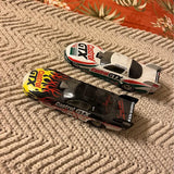 Diecast drag race car set with Castrol GTx and John Force logos, flames and decals