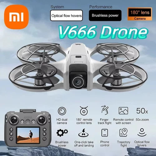 XIAOMI mini quadcopter drone with front camera and four propellers, compact white body