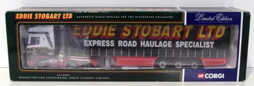 Corgi diecast Scania curtainside truck model in display box, Eddie Stobart Ltd.