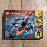 LEGO Creator 3-in-1 Cyber Drone retail box with 6+ minifigure