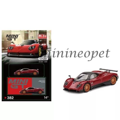 Red MINI GT diecast race car model in box with front three-quarter view