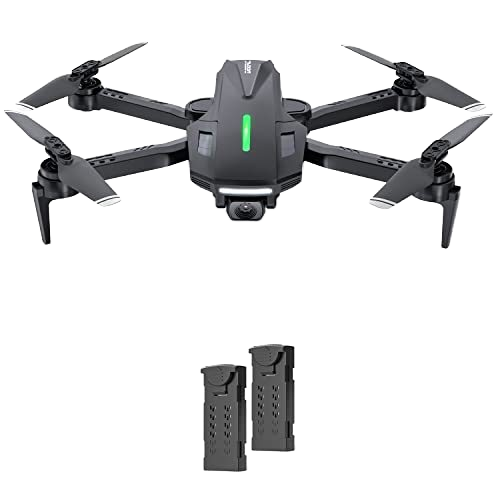 Black FPV quadcopter drone with four propellers, foldable arms, and camera module