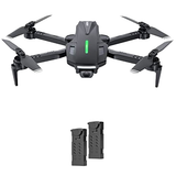 Black FPV quadcopter drone with four propellers, foldable arms, and camera module