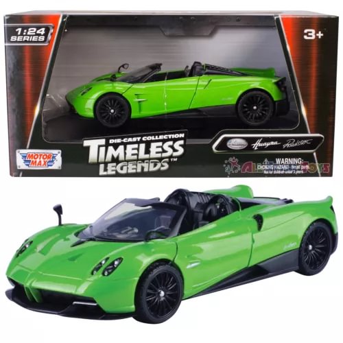 Green 1:24 die-cast roadster model car with black wheels