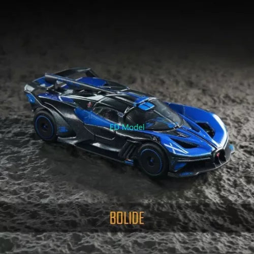 1:64 diecast racing car toy, blue and black Bugatti Bolide model