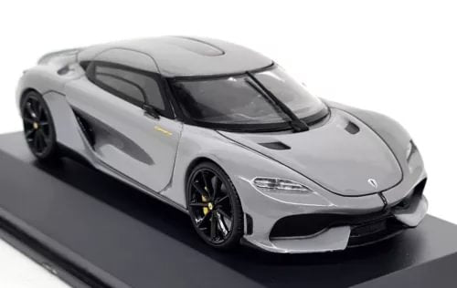 Grey diecast scale model car with black roof and front details, 1:43 size