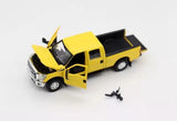 Yellow 1/64 Scale 2016 Ford F-250 Pickup Truck Single Cabin Diecast Open Doors Toy