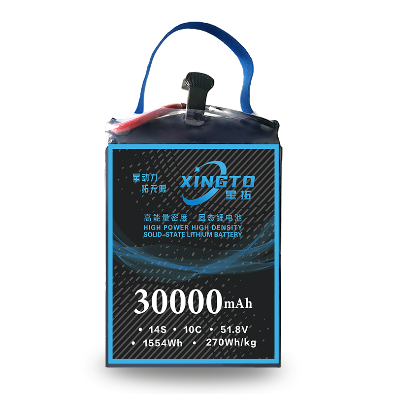 Lithium polymer RC battery pack, black with blue label, 30000mAh 14S 51.8V