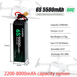 6S 5500mAh 6200mAh High Energy Density Li-Ion Battery Rechargeable Battery Pack For Drones Drone