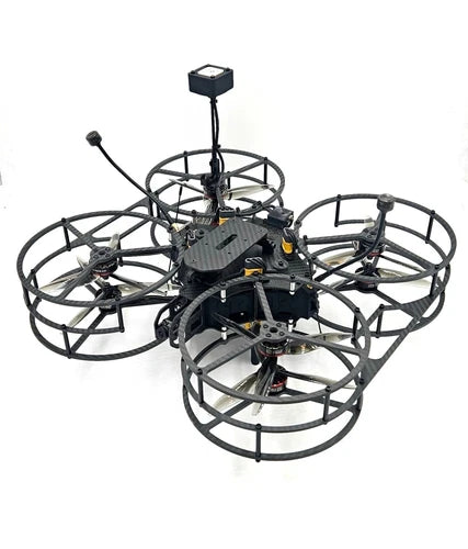 8-rotor FPV drone with circular prop guards and central control board