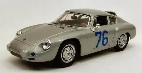Diecast race car model, light gray classic coupe with blue 76 on door