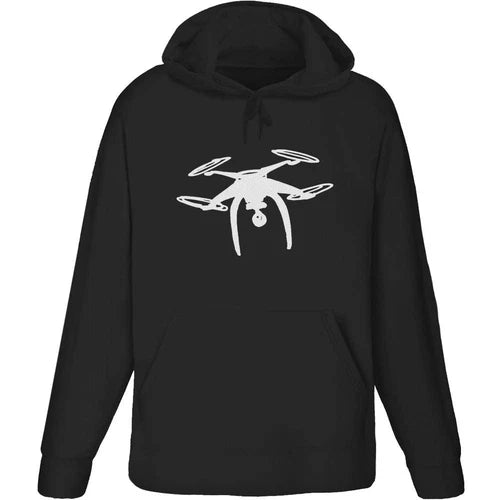 Drone adult hooded sweatshirt, black with white drone logo graphic and front pocket