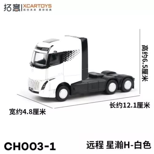 White 1:64 Geely XingHan H diecast semi truck, detailed cab and wheels