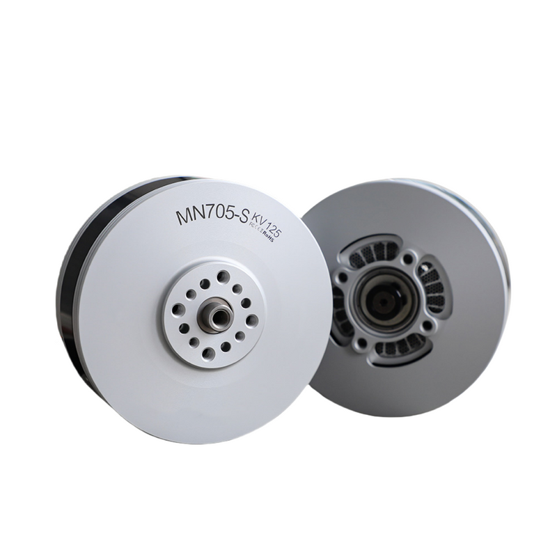 Grey permanent magnet drone motor, dual circular housings with mounting holes