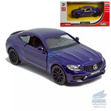Purple diecast model car with front grille, headlights, and AMG-style decals