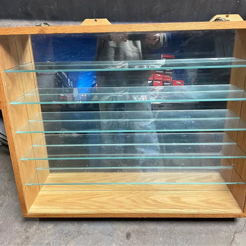 Wooden display case with multiple glass shelves and open front for 1/24 diecast models