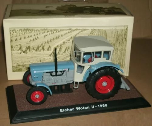 Light blue Eicher Wotan II farm tractor diecast model with red wheels, 1968.