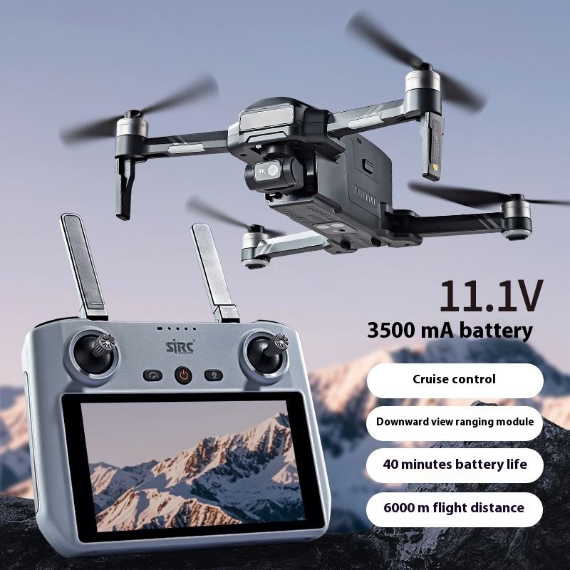 Compact quadcopter with 3-axis gimbal and handheld remote with screen display