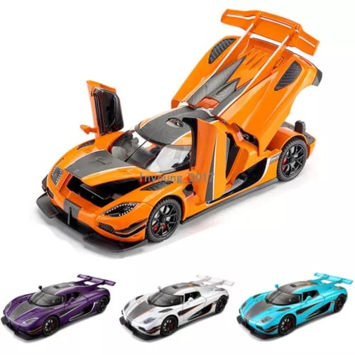 Diecast model car toy, orange and black with detailed wheels
