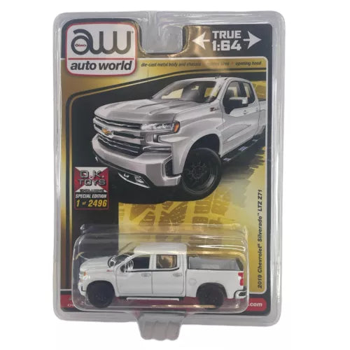 1/64 diecast pickup truck model in white and gray, front view with grille