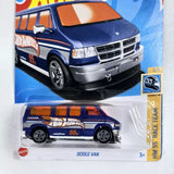 Blue and orange diecast Dodge Van in blister pack
