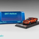 1:64 Dodge Challenger SRT Hellcat diecast model car, orange with black wheels