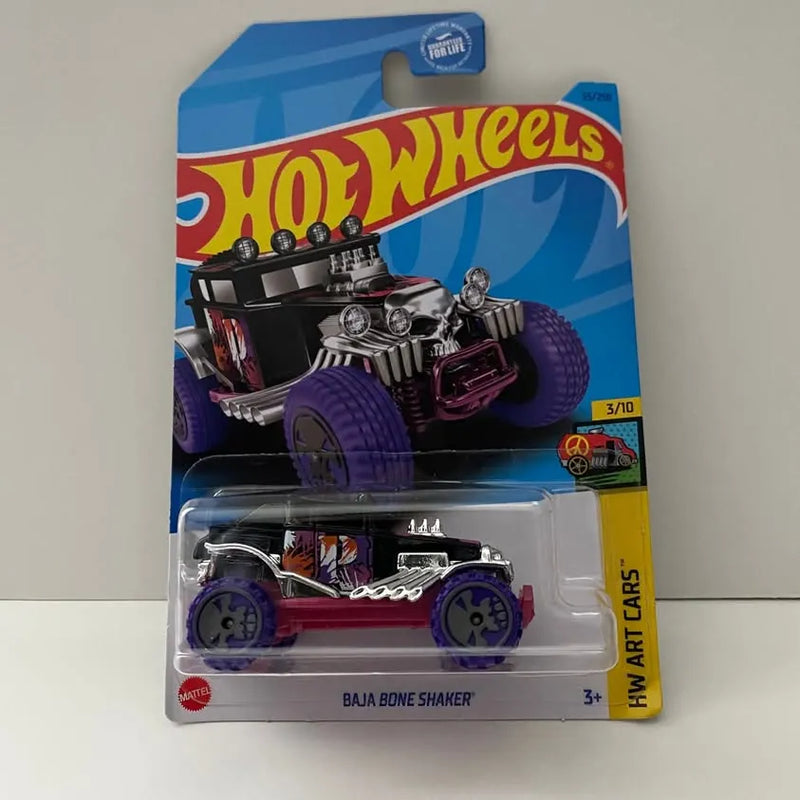 Baja Bone Shaker diecast car in blister pack, black and purple with chrome engine