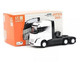 1:64 diecast metal heavy truck with white cab and black chassis, front view