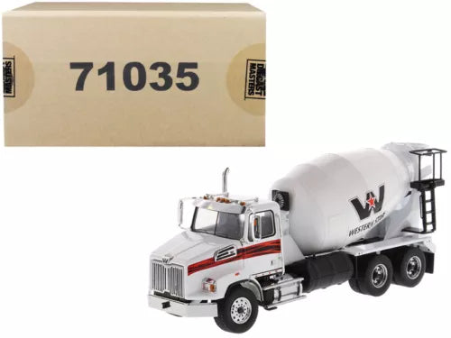 White diecast concrete mixer truck with Western Star logo, front three-quarter view