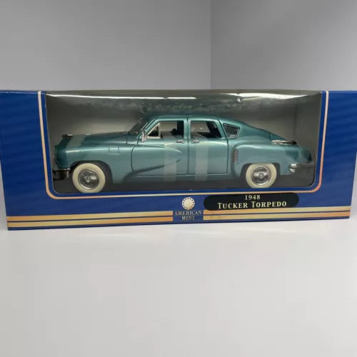 Mint-green 1948 Tucker Torpedo diecast car in retail box
