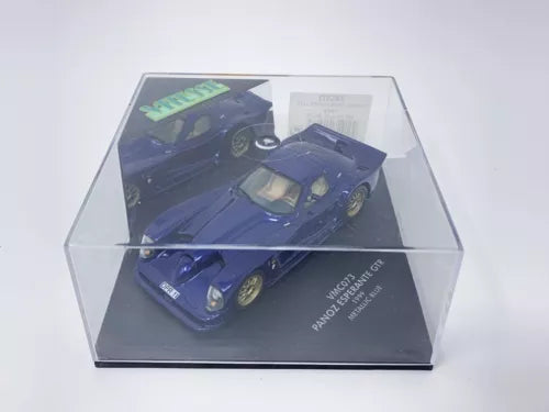 Blue diecast model car in display box, Panoz Esperante GTR 1999.